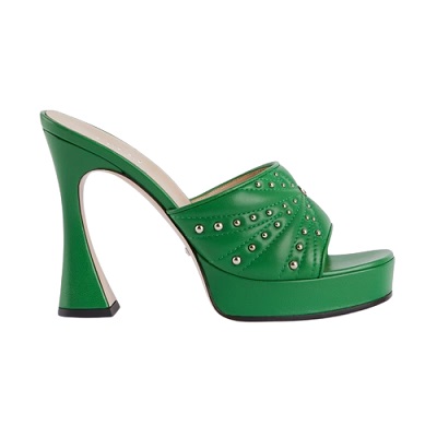 Gucci - Womens heeled slide sandal - Green Leather