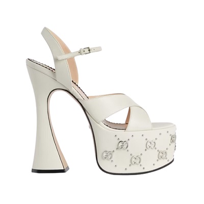 Gucci - Womens Interlocking G studs sandal - White Leather