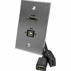 Comprehensive HDMI and USB Type-B Pigtail Pass-Through Wall Plate (Aluminum)