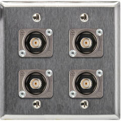 My Custom Shop Quad Recessed 12G-SDI BNC Female Dual-Gang Wall Plate (Stainless Steel)