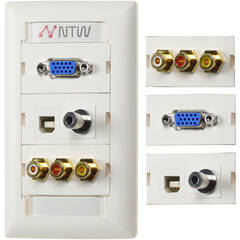 NTW Pre-Configured Customizable UniMedia Wall Plate with VGA, 1/8