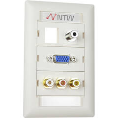 NTW Pre-Configured Customizable UniMedia Wall Plate with VGA, 1/8