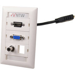 NTW Pre-Configured Customizable UniMedia Wall Plate with HDMI Pigtail, VGA, 1/8