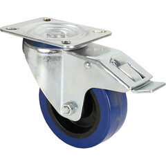 Adam Hall Hardware 372191 - Swivel Castor 100mm with Blue Wheel and Brake