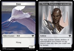 Bird (0004) // Emblem - Teferi, Temporal Archmage (0053) Double-Sided Token