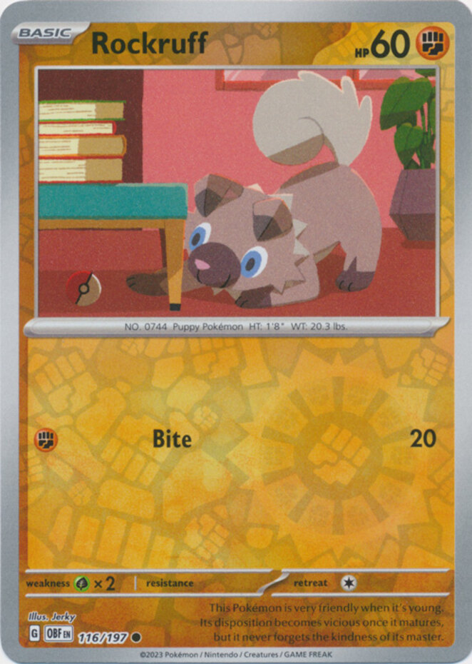 4x Rockruff - 116/197 - Common - Reverse Holo NM-Mint Pokemon SV03