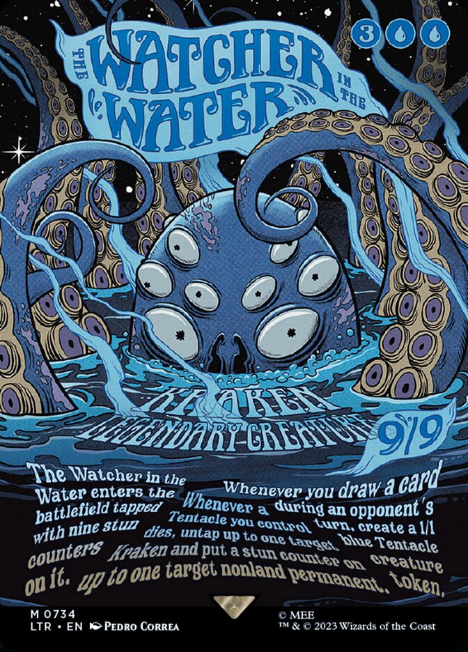 mtg lord of the rings poster cards Watcher in the Water - Foil - Borderless - Magic Singles » Collector Booster Era Art Variants » The the Rings: Tales from Middle-earth Art Variants then draw a card for each burden counter on The One Ring. Multiple Borderless MTG Lord of