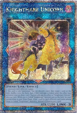 yugioh knightmare cards Unicorn (Alternate Art) - RA01-EN043 - Quarter Century Secret Rare - 1st Edition - » RA01 25th Anniversary Rarity Collection » RA01 Quarter Century Secret may be 1st or Unlimited Edition cardcluster