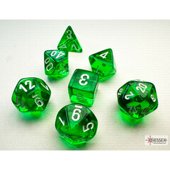 Mini-Polyhedral 10mm Dice: Translucent - Green w/ White (7) CHX 20375