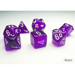 10mm Polyhedral Dice: Translucent - Purple w/ White (7)