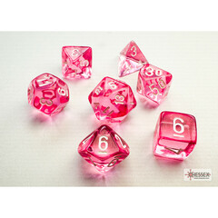 Mini-Polyhedral 10mm Dice: Translucent - Pink w/ White (7) CHX 20384