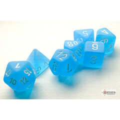 10mm Polyhedral Dice: Frosted - Caribbean Blue w/ White (7)