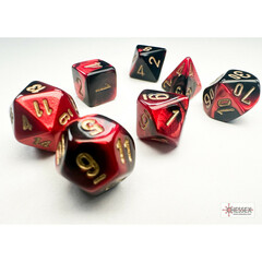 Mini-Polyhedral 10mm Dice: Gemini - Black-Red w/ Gold (7) CHX 20633