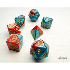 Mini-Polyhedral 10mm Dice: Gemini - Red-Teal w/ Gold (7) CHX 20662