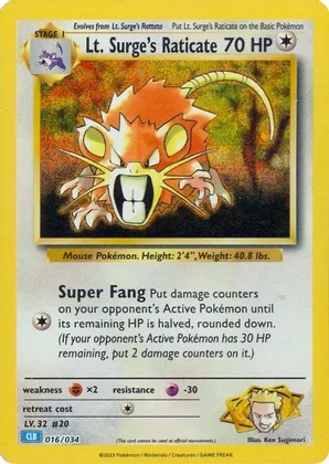Lt. Surges Raticate - 016/034 - Classic Collection - Holo