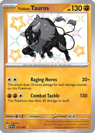 Paldean Tauros - 172/091 - Shiny Rare