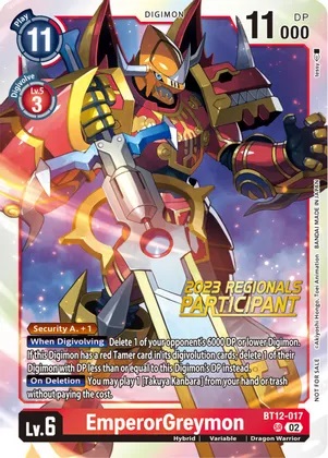 EmperorGreymon - BT12-017 - SR (2023 Regionals Participant) - Foil