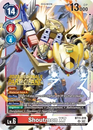 Shoutmon X7 - BT11-019 - SR (2023 Regionals Participant) - Foil