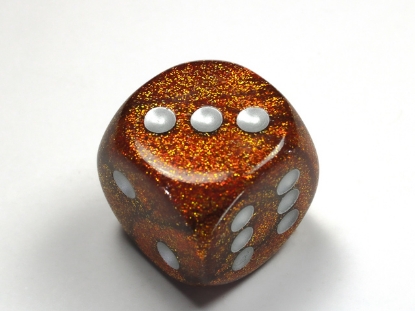 Glitter Gold/silver 30mm d6 dice w/pips