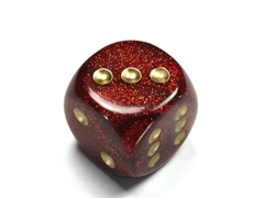 Glitter Ruby/gold 30mm d6 dice w/pips