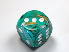 Marble Oxi-Copper/white 30mm d6 dice w/pips