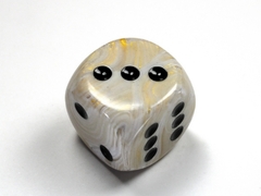 Marble Ivory/black 30mm d6 dice w/pips