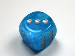 Luminary Sky/silver 30mm d6 dice w/pips