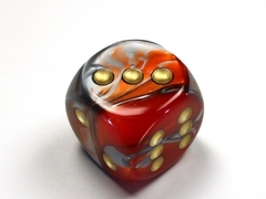 Gemini Orange-Steel/gold 30mm d6 dice w/pips