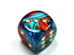 Gemini Red-Teal w/gold 30mm d6 dice w/pips