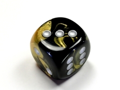 Gemini Black-Gold/silver 30mm d6 dice w/pips