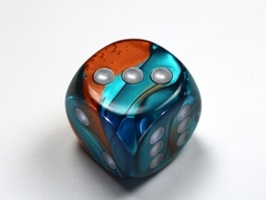 Gemini Copper-Teal/silver 30mm d6 dice w/pips