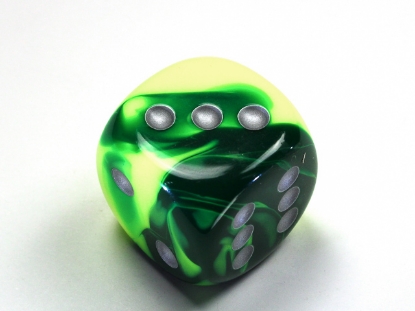 Gemini Green-Yellow/silver 30mm d6 dice w/pips