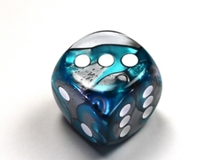 Gemini Steel-Teal/white 30mm d6 dice w/pips