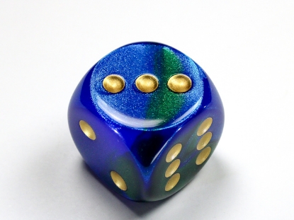 Gemini Blue-Green/gold 30mm d6 dice w/pips