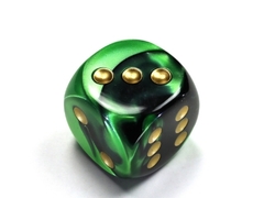 Gemini Black-Green/gold 30mm d6 dice w/pips