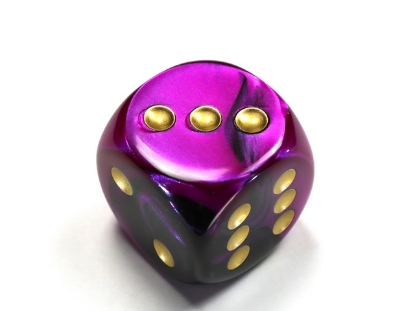 Gemini Black-Purple/gold 30mm d6 dice w/pips