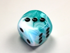 Gemini Teal-White/black 30mm d6 dice w/pips