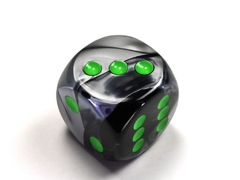 Gemini Black-Grey/green 30mm d6 dice w/pips