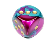 Gemini Purple-Teal/gold 30mm d6 dice w/pips