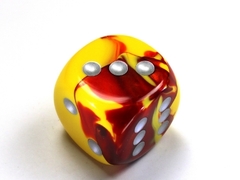 Gemini Red-Yellow/silver 30mm d6 dice w/pips