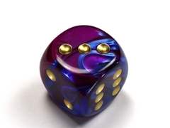 Gemini Blue-Purple/gold 30mm d6 dice w/pips