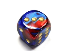 Gemini Blue-Red w/gold 30mm d6 dice w/pips