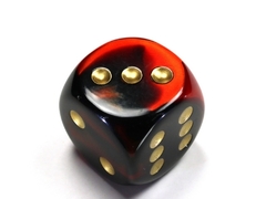 Gemini Black-Red/gold 30mm d6 dice w/pips