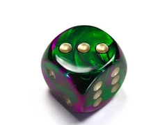 Gemini Green-Purple/gold 30mm d6 dice w/pips