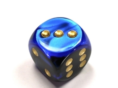 Gemini Black-Blue/gold 30mm d6 dice w/pips