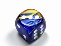 Gemini Blue-Gold/white 30mm d6 dice w/pips