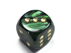 Scarab Jade/gold 30mm d6 dice w/pips