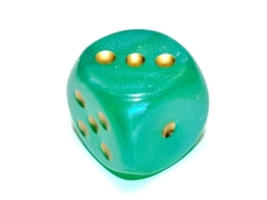 Borealis Light Green/gold Luminary 30mm d6 dice w/pips