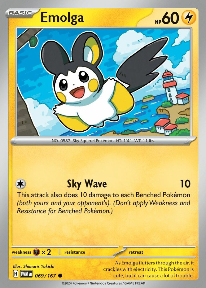 x4 Emolga - 069/167 - Common - Reverse Holo Pokemon SV06 Twilight