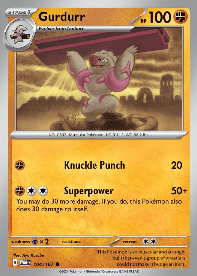 x4 Gurdurr - 104/167 - Common Pokemon SV06 Twilight